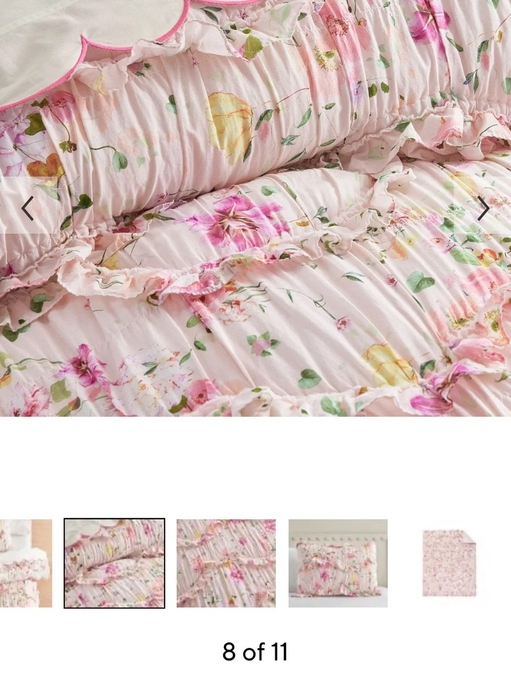 Monique Ihuillier Jolie Floral Ruffle Comforter in Light Pink